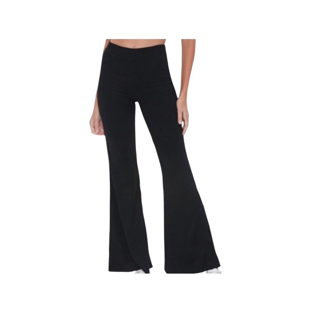 Forever 21 Black High Waist Ribbed Flare Pants Size Large NWT